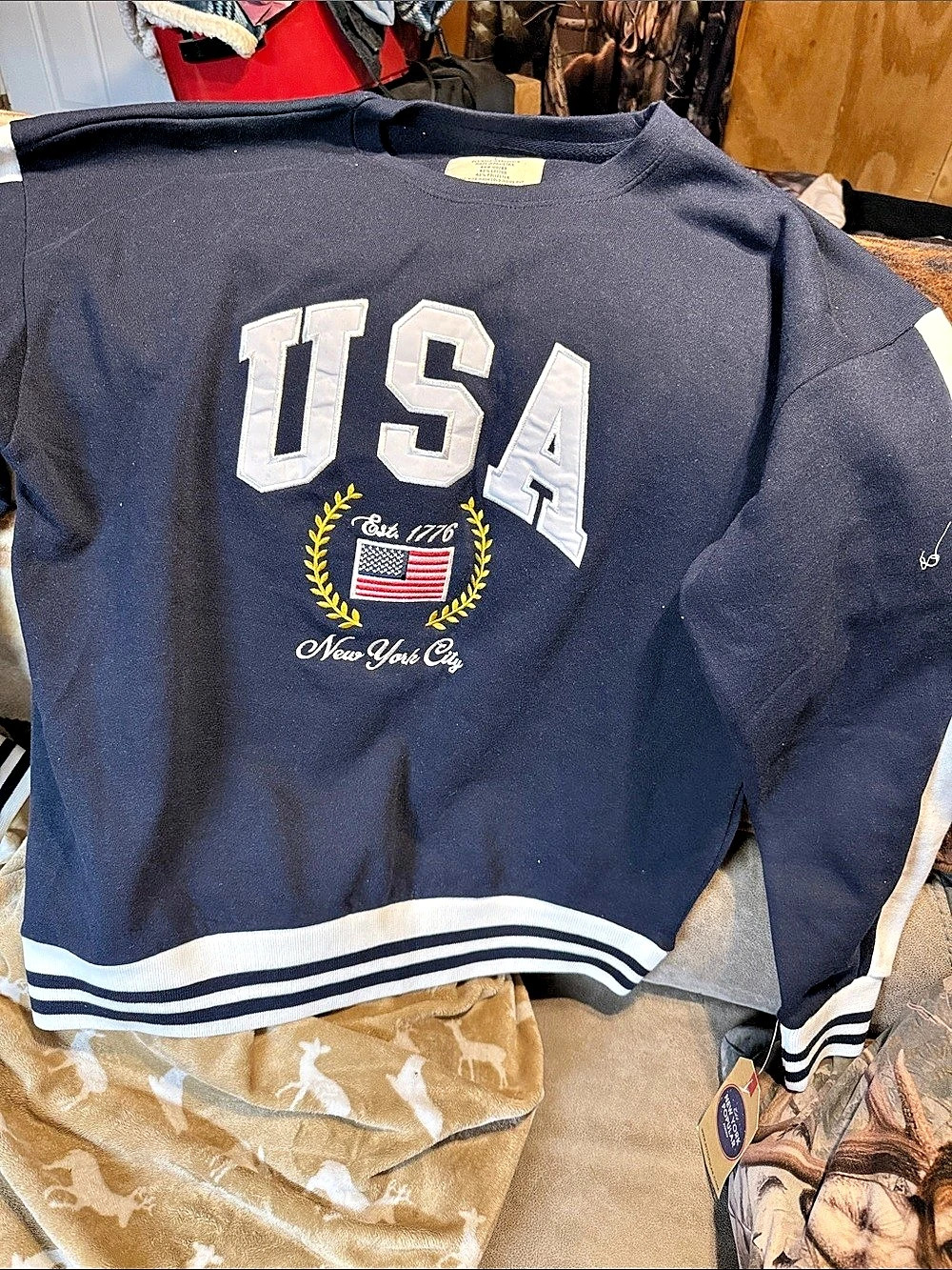 New York Polo USA New York City Crewneck USA Crewneck Blue & White Size Large